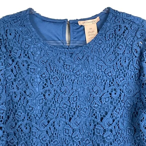PHILOSOPHY Crochet Lace Pullover Top Shirt Denim Ocean Blue sz L NWT NEW - Picture 6 of 13
